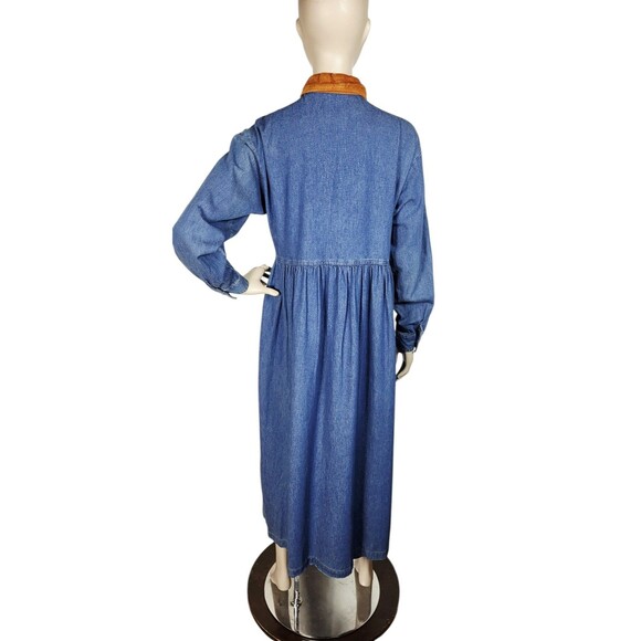 VTG 90s Moda Intl Denim Boho Western Fall Cottage Modest Prairie Dress Size 6 - Picture 5 of 11
